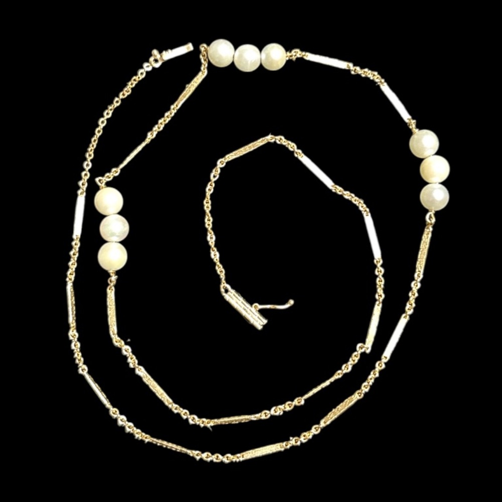 14k Gold Stationed Pearl Necklace